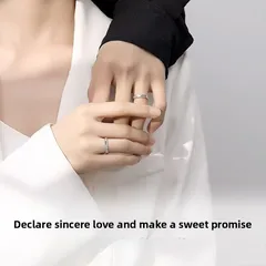 For Couple 1 Pair Silver Open Rings Featuring Waterproof Non Tarnish Platinum Plated Design, Ideal Friendship Rings 4