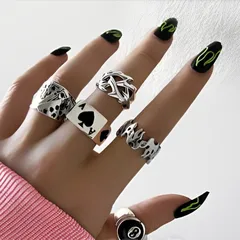 Creative Personality Poker Card Rings Set Of 5 Vintage Black Aces Paper Clip Zinc Alloy Geometric Pattern Women's Jewelry 2