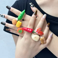 Creative Resin Fruit Simulated Food Ring Set Cute Fun Novelty Hand Jewelry Accessory Polished Craft Peanut Corn Ins Style