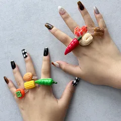 Creative Resin Fruit Simulated Food Ring Set Cute Fun Novelty Hand Jewelry Accessory Polished Craft Peanut Corn Ins Style 2