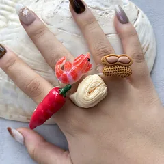 Creative Resin Fruit Simulated Food Ring Set Cute Fun Novelty Hand Jewelry Accessory Polished Craft Peanut Corn Ins Style 3