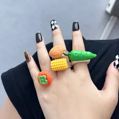 Creative Resin Fruit Simulated Food Ring Set Cute Fun Novelty Hand Jewelry Accessory Polished Craft Peanut Corn Ins Style 4
