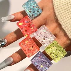 Creative Transparent Resin Heart Shaped Ring Fashionable Summer Trendy All-Match Women's Ring Resin Finger Ring Stylish Accessory
