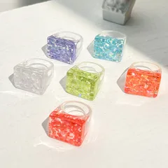 Creative Transparent Resin Heart Shaped Ring Fashionable Summer Trendy All-Match Women's Ring Resin Finger Ring Stylish Accessory 2