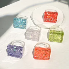 Creative Transparent Resin Heart Shaped Ring Fashionable Summer Trendy All-Match Women's Ring Resin Finger Ring Stylish Accessory 4