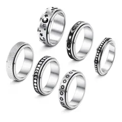 Explosions Sun, Moon And Stars Rotatable Chain Men's Titanium Steel Turn Ring Decompression Ring Tide Anxiety Decompression Ring