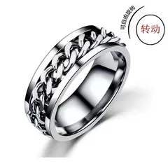 Explosions Sun, Moon And Stars Rotatable Chain Men's Titanium Steel Turn Ring Decompression Ring Tide Anxiety Decompression Ring 3