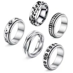 Explosions Sun, Moon And Stars Rotatable Chain Men's Titanium Steel Turn Ring Decompression Ring Tide Anxiety Decompression Ring 4