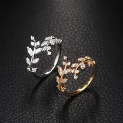 New Leaves Ring Copper Set Zircon Men's And Women's Opening Adjustable Size Ring Cool Style Personalized Hand Ornament