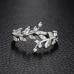 New Leaves Ring Copper Set Zircon Men's And Women's Opening Adjustable Size Ring Cool Style Personalized Hand Ornament 3