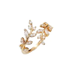 New Leaves Ring Copper Set Zircon Men's And Women's Opening Adjustable Size Ring Cool Style Personalized Hand Ornament 5
