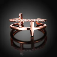 Cross Open Ring For Women In Gold Alloy Featuring Electroplated Finish