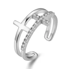 Cross Open Ring For Women In Gold Alloy Featuring Electroplated Finish 3