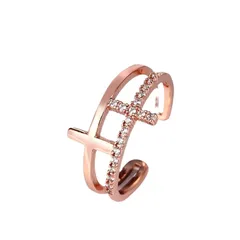 Cross Open Ring For Women In Gold Alloy Featuring Electroplated Finish 5