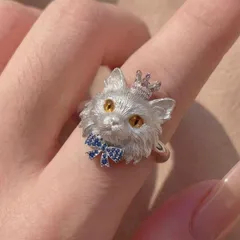 Cute Cat Open Ring For Women In Silver Alloy Featuring An Adorable Design