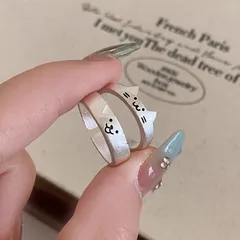 Cute Cat Rings For Unisex Featuring 2 Pieces Set Made Of Metal 3