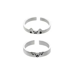 Cute Cat Rings For Unisex Featuring 2 Pieces Set Made Of Metal 5