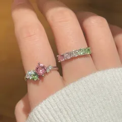 Cute Flowers Open Rings For Women, 2 Pieces Set In Alloy With Zircon Inlay, Available In Colour