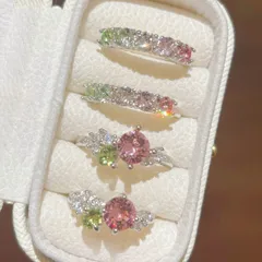 Cute Flowers Open Rings For Women, 2 Pieces Set In Alloy With Zircon Inlay, Available In Colour 4