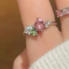 Cute Flowers Open Rings For Women, 2 Pieces Set In Alloy With Zircon Inlay, Available In Colour 5