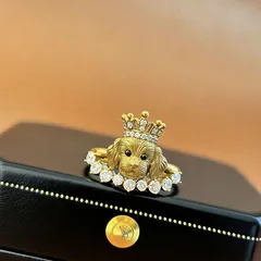 Cute Gold Alloy Dog Open Ring For Women Featuring Rhinestones 2