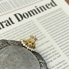 Cute Gold Alloy Dog Open Ring For Women Featuring Rhinestones 3
