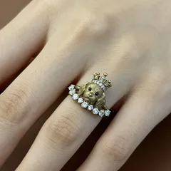 Cute Gold Alloy Dog Open Ring For Women Featuring Rhinestones 4