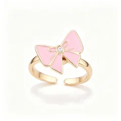 Cute Rabbit Enamel Adjustable Ring For Women In Electroplated Copper 3