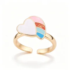 Cute Rabbit Enamel Adjustable Ring For Women In Electroplated Copper 4