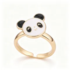Cute Rabbit Enamel Adjustable Ring For Women In Electroplated Copper 5