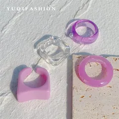 Cute Rhombus Open Rings For Unisex, Made Of Plastic, 4 Pieces Set