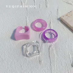 Cute Rhombus Open Rings For Unisex, Made Of Plastic, 4 Pieces Set 2