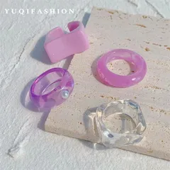 Cute Rhombus Open Rings For Unisex, Made Of Plastic, 4 Pieces Set 5