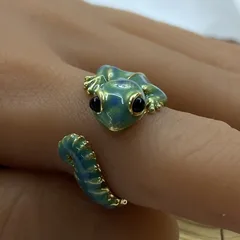 Cute Unisex Lizard Open Ring For Everyday Wear In Green Alloy Featuring Electroplated Finish 2