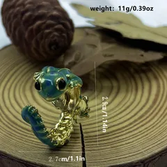 Cute Unisex Lizard Open Ring For Everyday Wear In Green Alloy Featuring Electroplated Finish 4