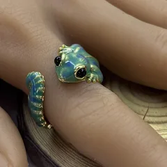 Cute Unisex Lizard Open Ring For Everyday Wear In Green Alloy Featuring Electroplated Finish 5
