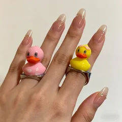 Cute Yellow Duck Wide Band Ring For Women In Alloy With Enamel Finish