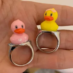 Cute Yellow Duck Wide Band Ring For Women In Alloy With Enamel Finish 3