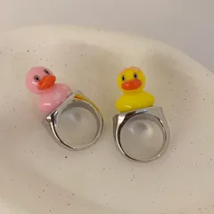 Cute Yellow Duck Wide Band Ring For Women In Alloy With Enamel Finish 4
