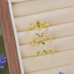D203 French Entry Lux Olive Green Original Leaf Bud Water Drop Zircon Design Versatile Niche Daily Ring Suit