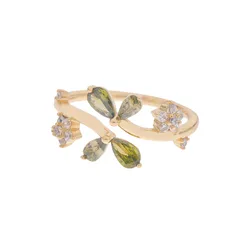 D203 French Entry Lux Olive Green Original Leaf Bud Water Drop Zircon Design Versatile Niche Daily Ring Suit 5