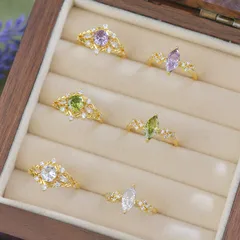 D313 French Design Exquisite Hollow Color Zircon Ring Open Light Luxury Purple Olive Green Index Finger Ring
