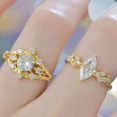 D313 French Design Exquisite Hollow Color Zircon Ring Open Light Luxury Purple Olive Green Index Finger Ring 2