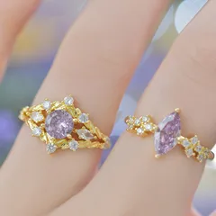 D313 French Design Exquisite Hollow Color Zircon Ring Open Light Luxury Purple Olive Green Index Finger Ring 3