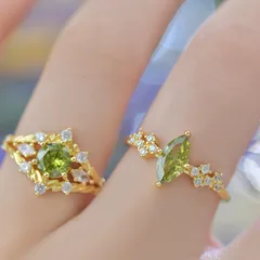 D313 French Design Exquisite Hollow Color Zircon Ring Open Light Luxury Purple Olive Green Index Finger Ring 4