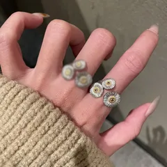 Daisy Open Ring For Women In Silver, Electroplated Copper With Zircon Inlay 2
