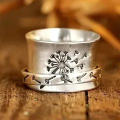 Dandelion Ring For Valentine's Day, Unisex Silver Ring With 0.03µm White K Plated Coating, 1 Piece