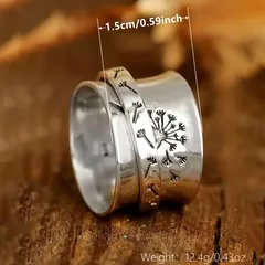 Dandelion Ring For Valentine's Day, Unisex Silver Ring With 0.03µm White K Plated Coating, 1 Piece 2