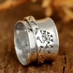 Dandelion Ring For Valentine's Day, Unisex Silver Ring With 0.03µm White K Plated Coating, 1 Piece 5