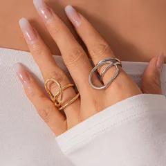 Double Layer Geometric Round Opening Ring Metal Sensation Simple Personality High End Feeling Hand Jewelry Women's Fashion Accessories